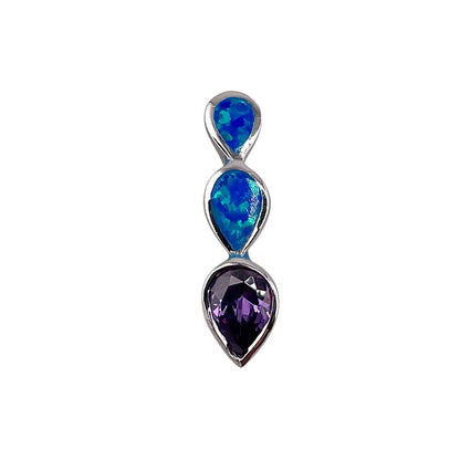 Blue Lab Opal Tear Drop Amethyst Pendant Sterling Silver