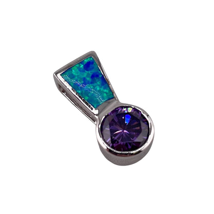 Blue Lab Opal Round Amethyst Pendant Sterling Silver