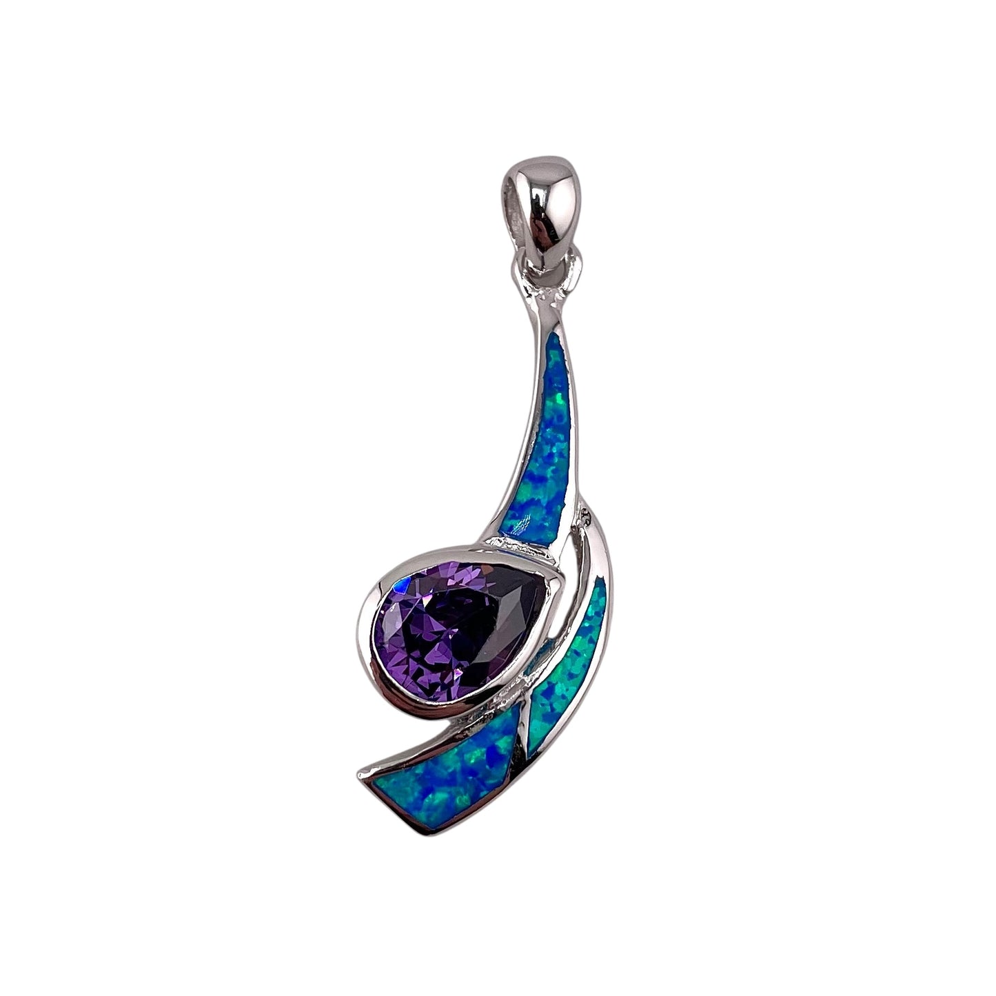 Blue Lab Opal Pear Amethyst Pendant Sterling Silver