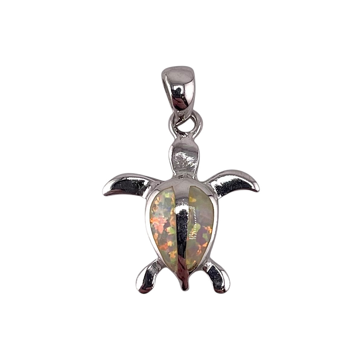 White Lab Opal Turtle Pendant Sterling Silver