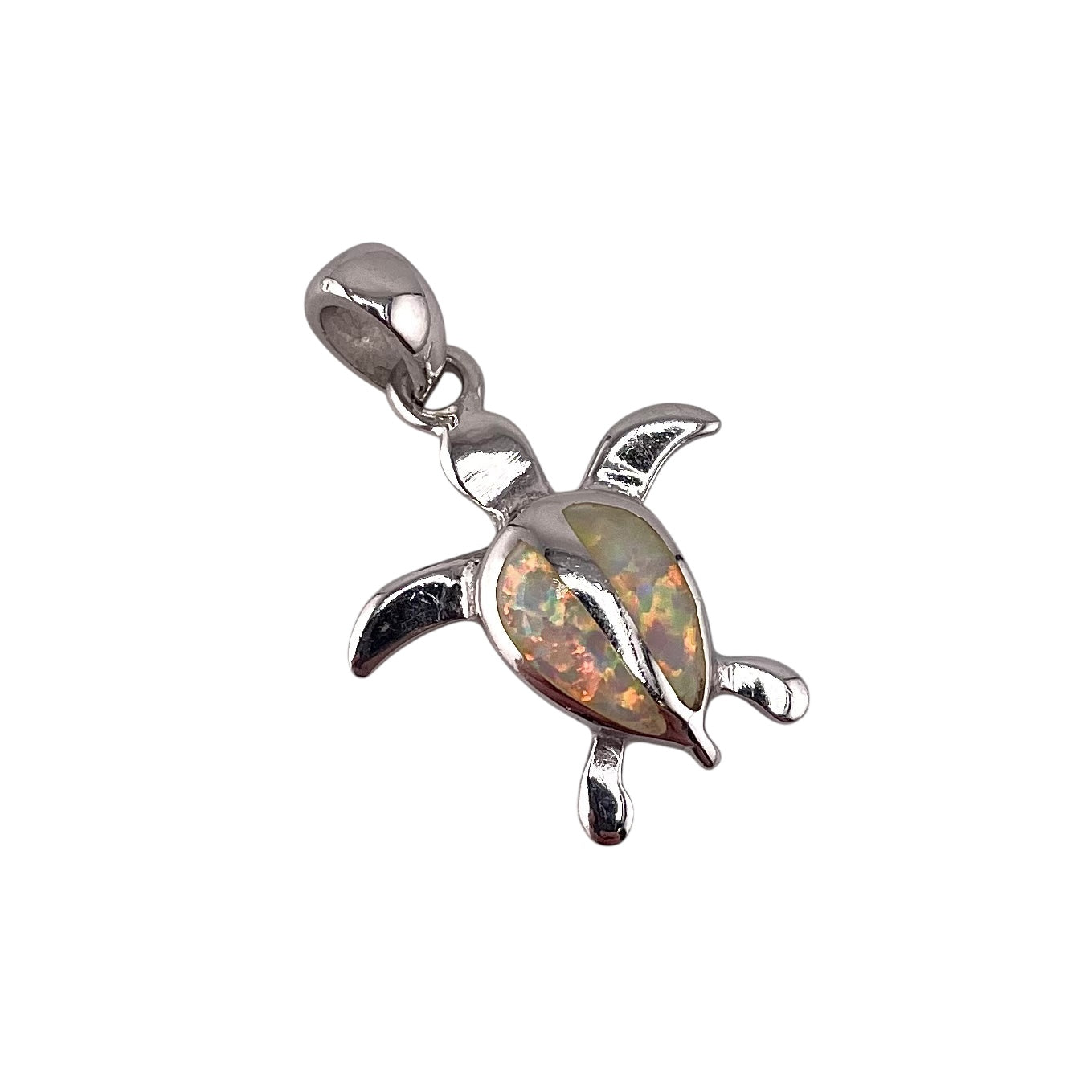 White Lab Opal Turtle Pendant Sterling Silver