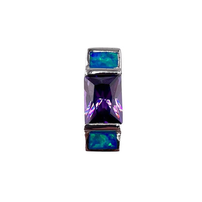Blue Lab Opal Rectangle Amethyst Pendant Sterling Silver