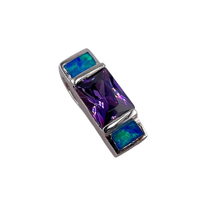 Blue Lab Opal Rectangle Amethyst Pendant Sterling Silver