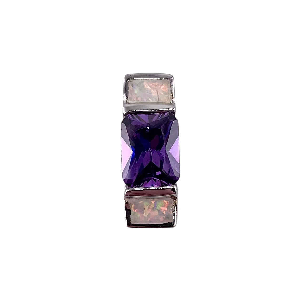 White Lab Opal Rectangle Amethyst Pendant Sterling Silver
