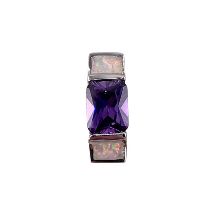White Lab Opal Rectangle Amethyst Pendant Sterling Silver