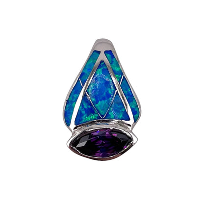 Blue Lab Opal Marquis Amethyst Pendant Sterling Silver