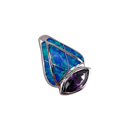 Blue Lab Opal Marquis Amethyst Pendant Sterling Silver