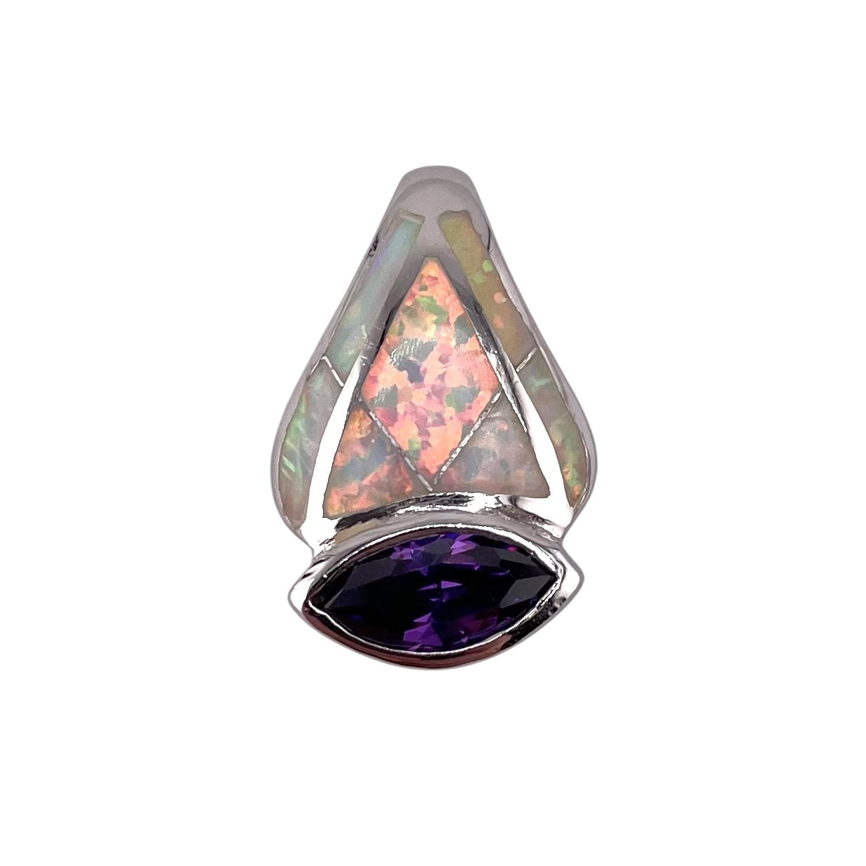 White Lab Opal Marquis Amethyst Pendant Sterling Silver
