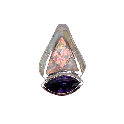 White Lab Opal Marquis Amethyst Pendant Sterling Silver