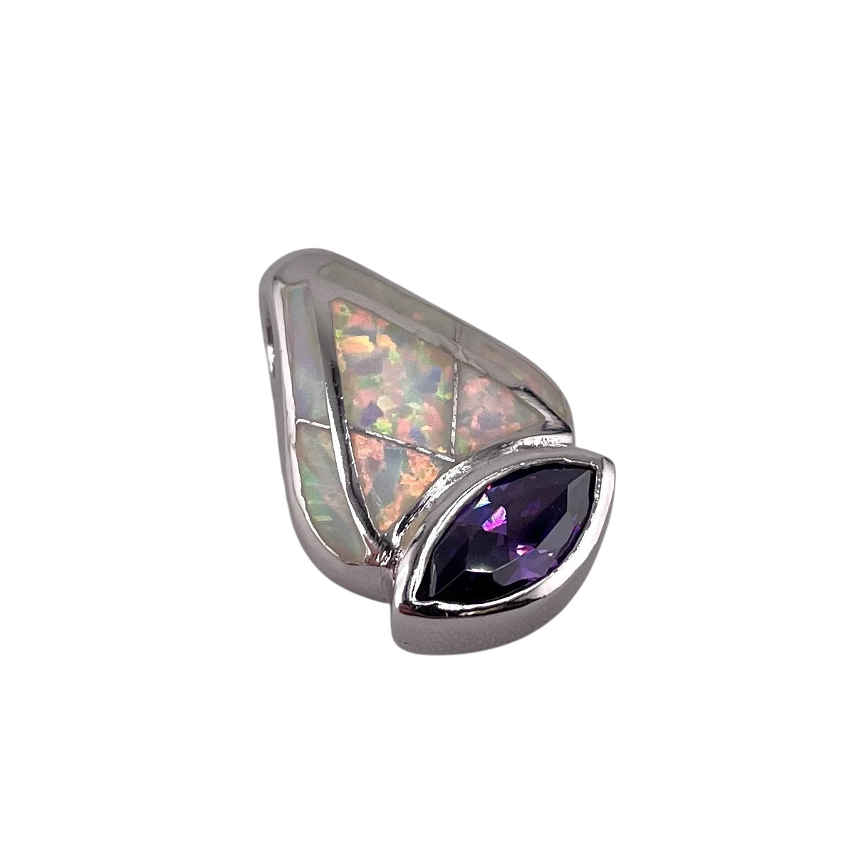 White Lab Opal Marquis Amethyst Pendant Sterling Silver