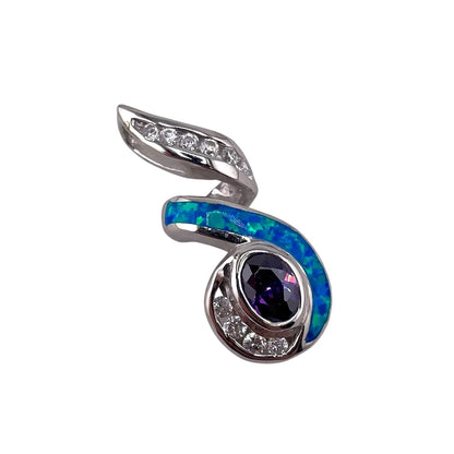 Blue Lab Opal Oval Amethyst Swirl CZ Pendant Sterling Silver