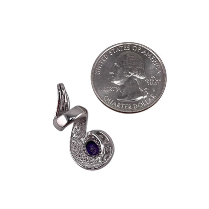 Blue Lab Opal Oval Amethyst Swirl CZ Pendant Sterling Silver