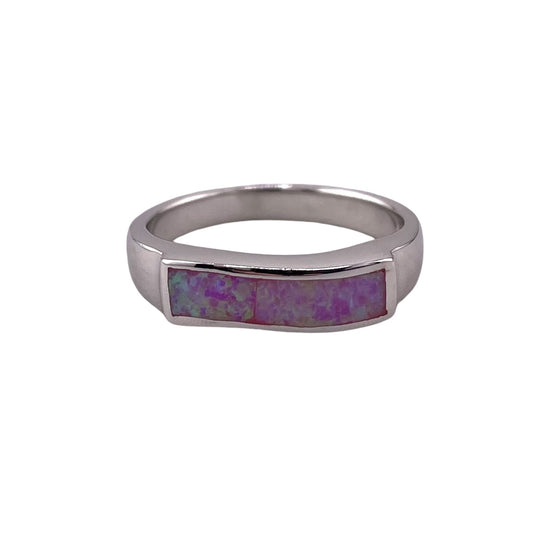 Pink Lab Opal Wavey Bar Ring Sterling Silver