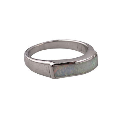 White Lab Opal Wavey Bar Ring Sterling Silver