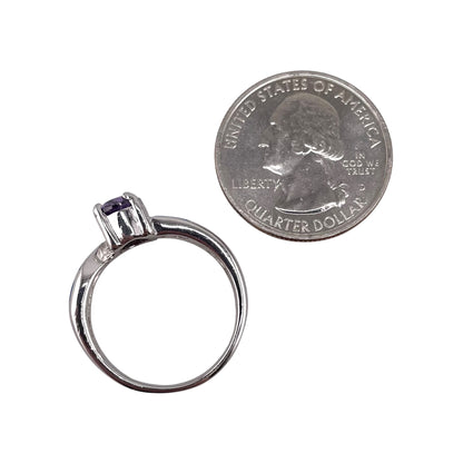 Blue Lab Opal Oval Amethyst CZ Ring Sterling Silver