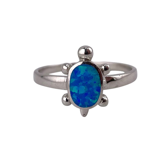 Blue Lab Opal Turtle Ring Sterling Silver