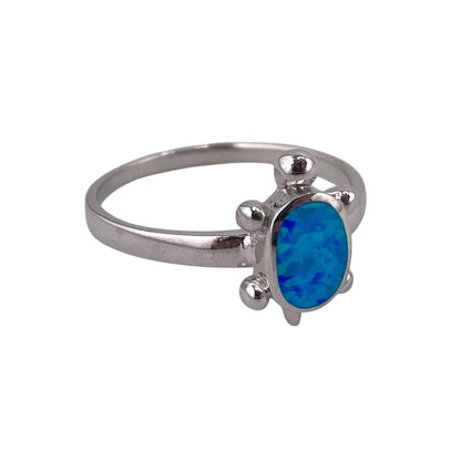 Blue Lab Opal Turtle Ring Sterling Silver