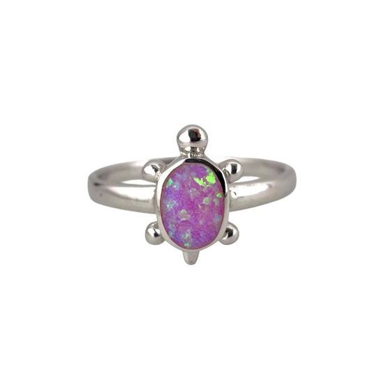 Pink Lab Opal Turtle Ring Sterling Silver