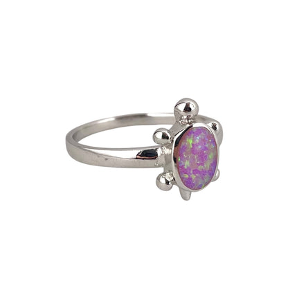 Pink Lab Opal Turtle Ring Sterling Silver