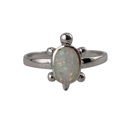 White Lab Opal Turtle Ring Sterling Silver