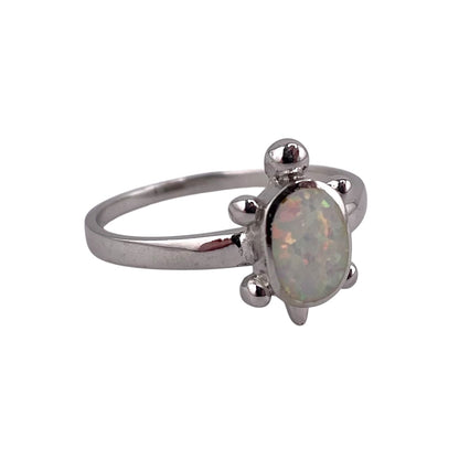 White Lab Opal Turtle Ring Sterling Silver