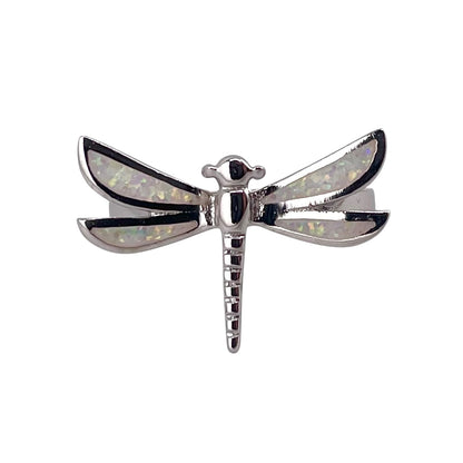 White Lab Opal Dragonfly Ring Sterling Silver
