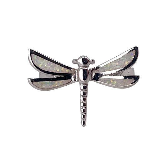 White Lab Opal Dragonfly Ring Sterling Silver