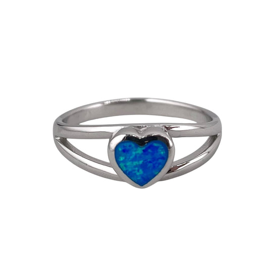 Blue Lab Opal Heart Ring Sterling Silver