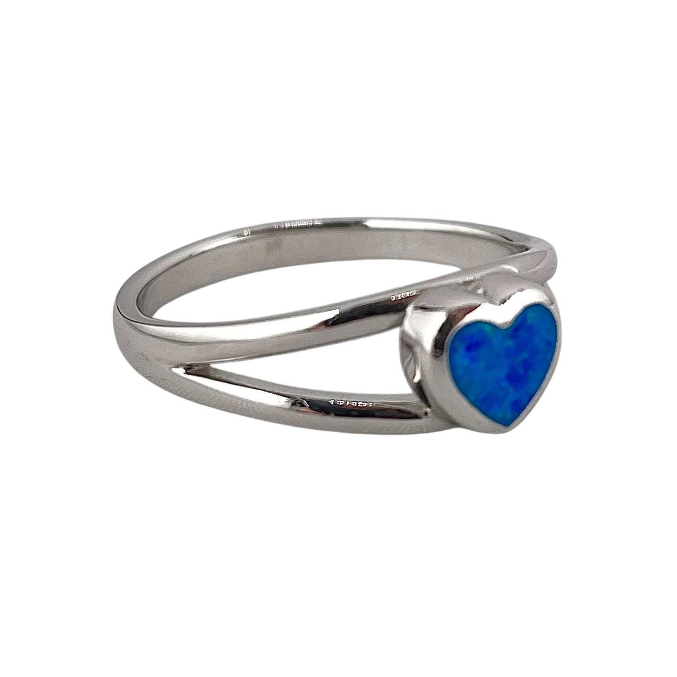 Blue Lab Opal Heart Ring Sterling Silver