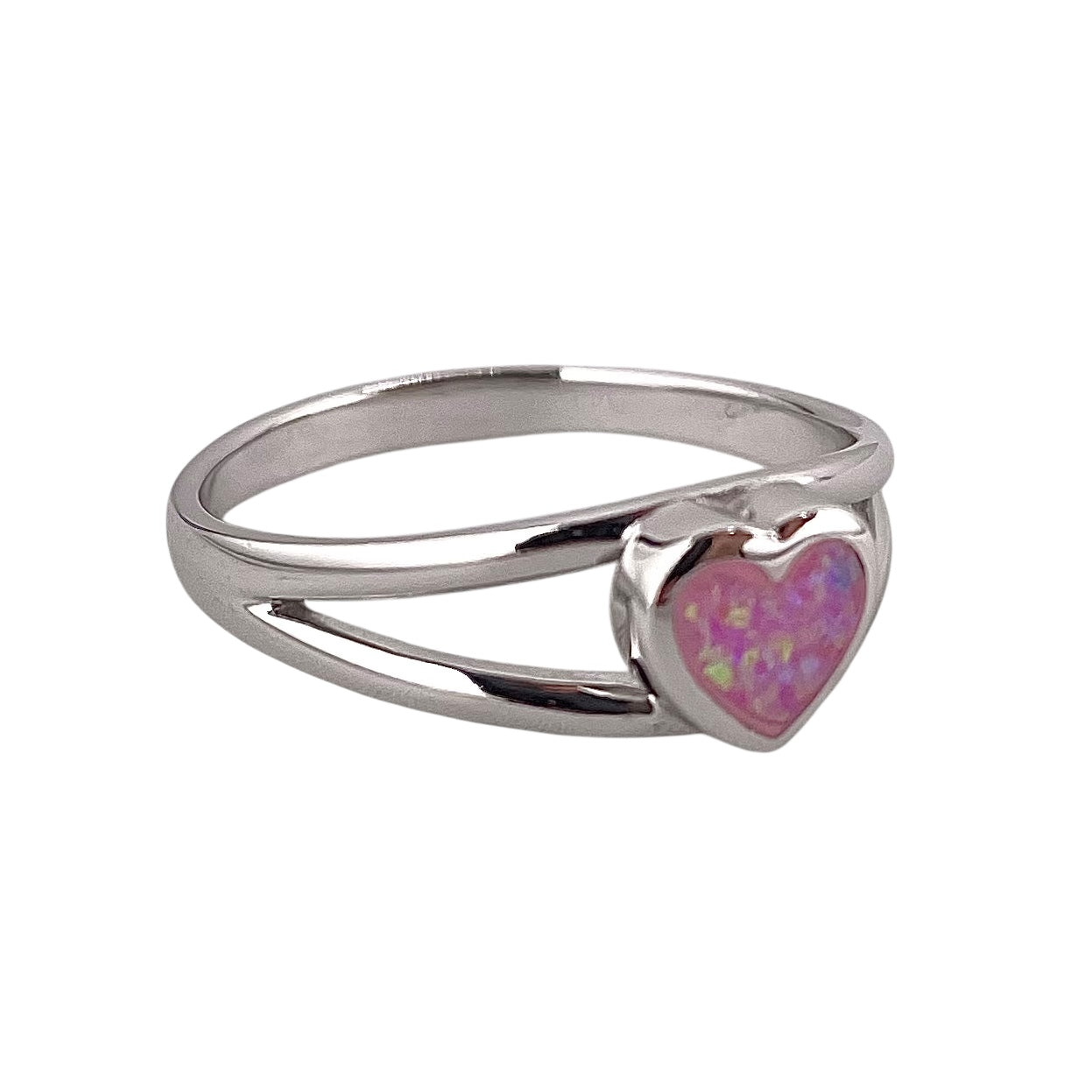 Pink Lab Opal Heart Ring Sterling Silver