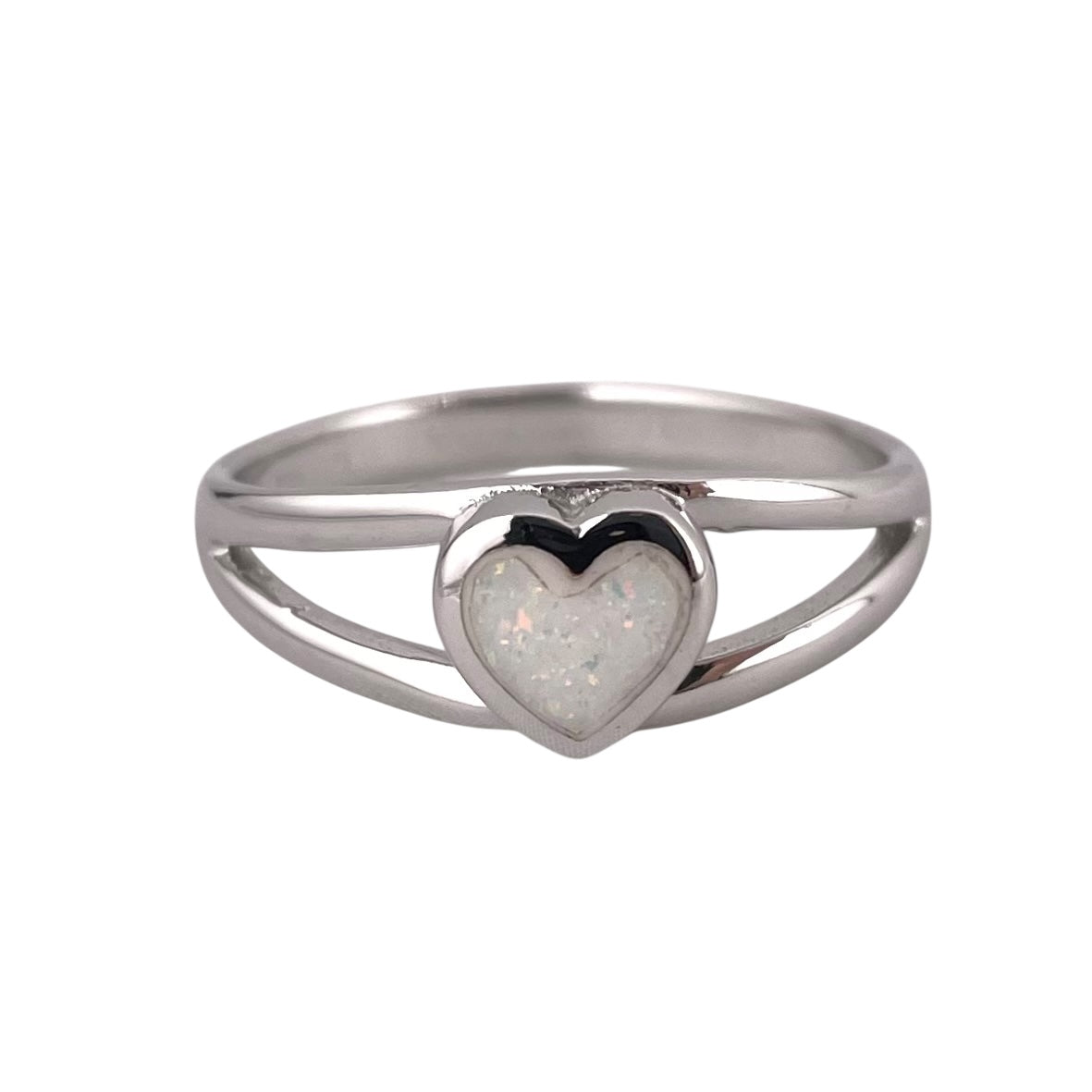White Lab Opal Heart Ring Sterling Silver