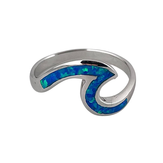 Blue Lab Opal Wave Ring Sterling Silver