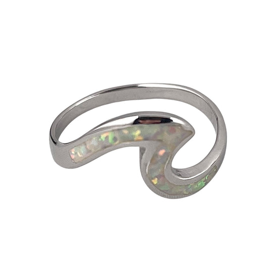 White Lab Opal Wave Ring Sterling Silver