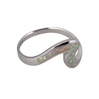 White Lab Opal Wave Ring Sterling Silver