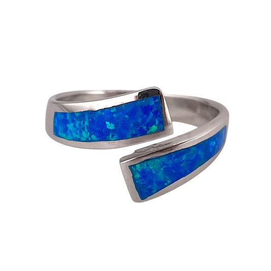 Blue Lab Opal Curve Ring Sterling Silver