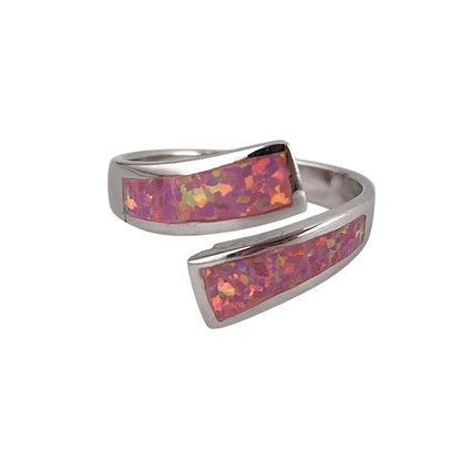 Pink Lab Opal Curve Ring Sterling Silver