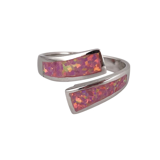 Pink Lab Opal Curve Ring Sterling Silver