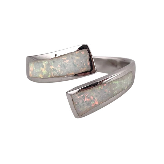 White Lab Opal Curve Ring Sterling Silver