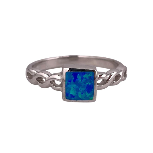 Blue Lab Opal Square Braid Ring Sterling Silver