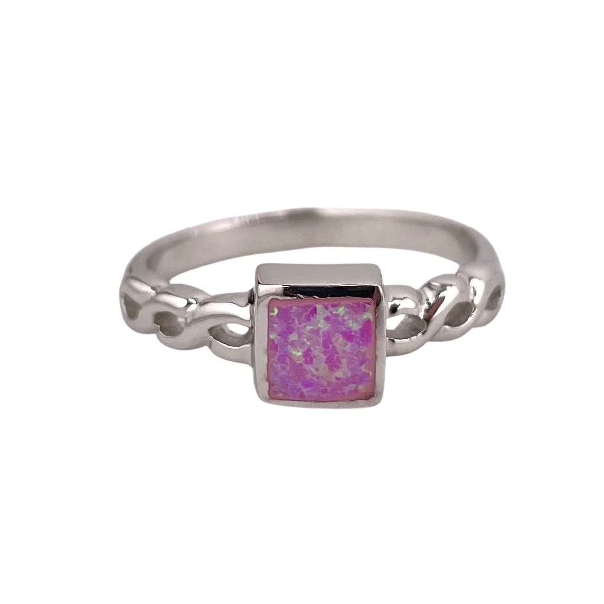 Pink Lab Opal Square Braid Ring Sterling Silver