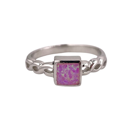 Pink Lab Opal Square Braid Ring Sterling Silver
