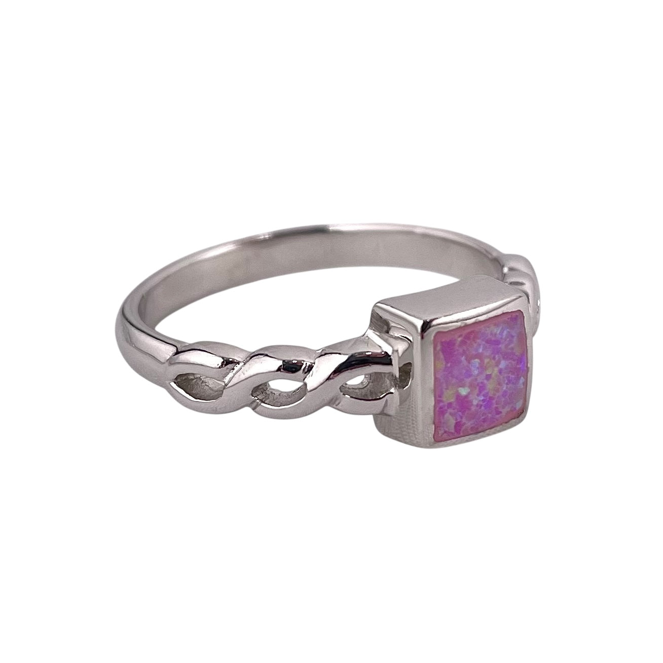 Pink Lab Opal Square Braid Ring Sterling Silver