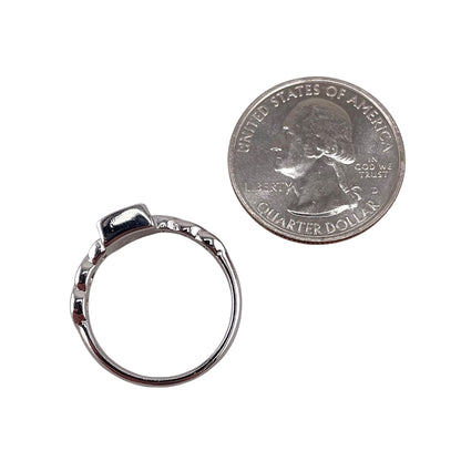 White Lab Opal Square Braid Ring Sterling Silver