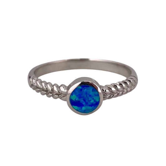 Blue Lab Opal Circle Round Ring Sterling Silver