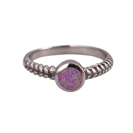 Pink Lab Opal Circle Round Ring Sterling Silver