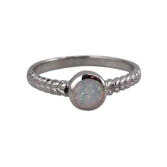White Lab Opal Circle Round Ring Sterling Silver