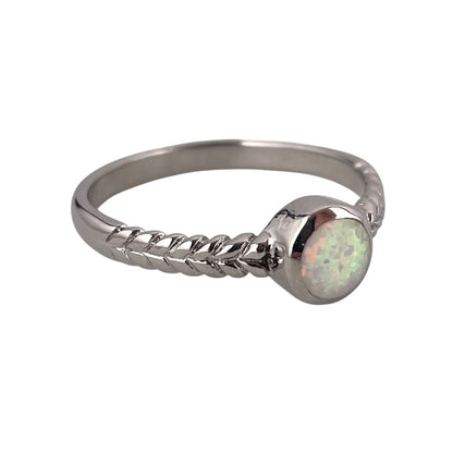 White Lab Opal Circle Round Ring Sterling Silver