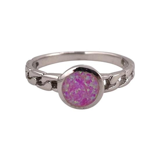Pink Lab Opal Circle Round Link Ring Sterling Silver