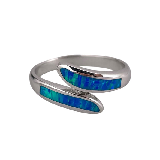 Blue Lab Opal Curve Ring Sterling Silver