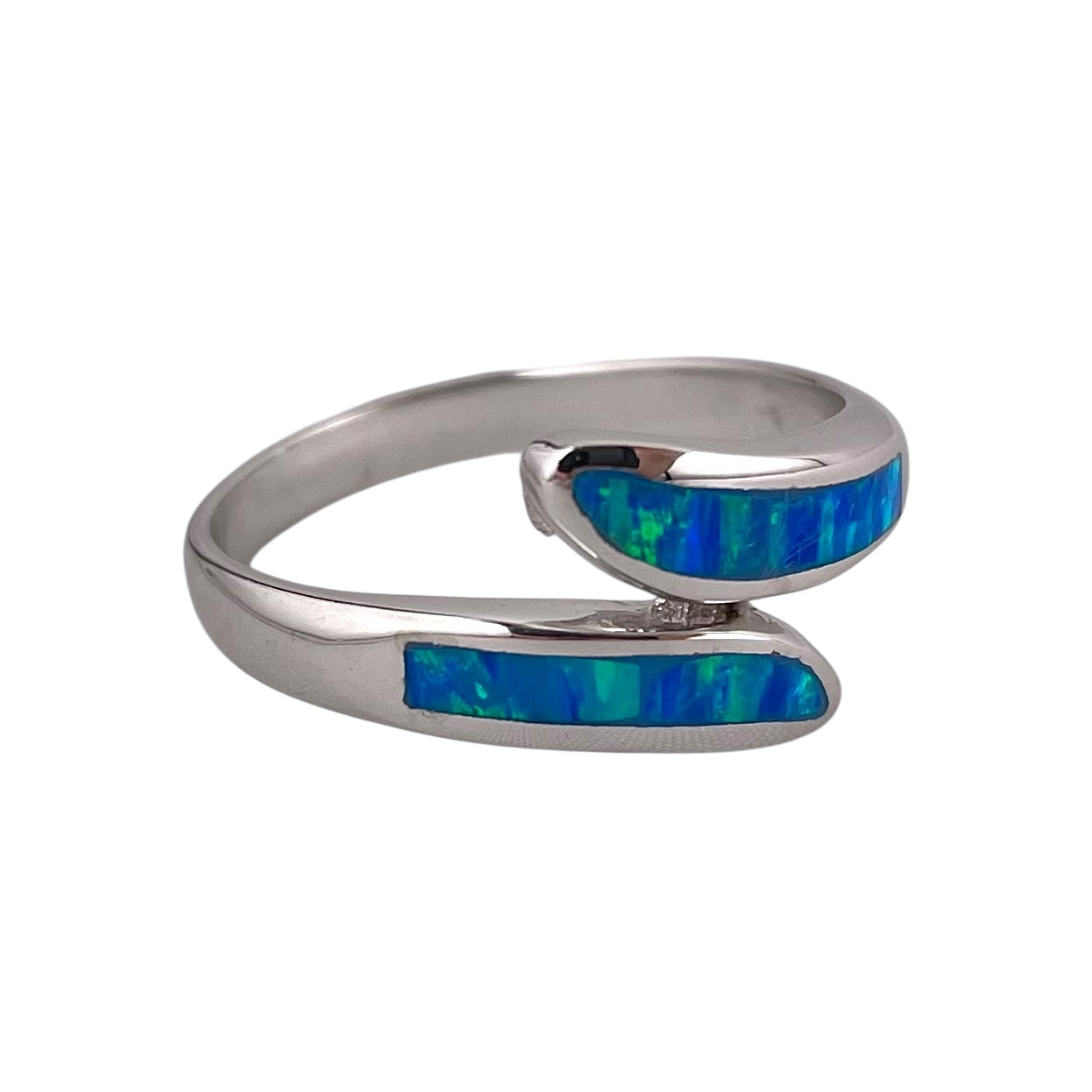Blue Lab Opal Curve Ring Sterling Silver